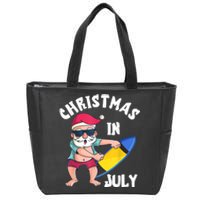 Christmas In July Santa Surfboard Summer Vacation Surfiing Zip Tote Bag