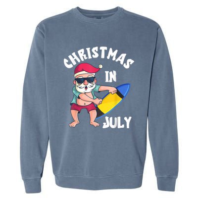 Christmas In July Santa Surfboard Summer Vacation Surfiing Garment-Dyed Sweatshirt