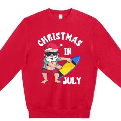 Christmas In July Santa Surfboard Summer Vacation Surfiing Premium Crewneck Sweatshirt