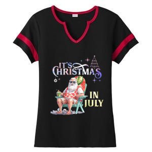 Christmas In July Santa Beach Summer Float Xmas Funny Christmas In July Shirts Ladies Halftime Notch Neck Tee