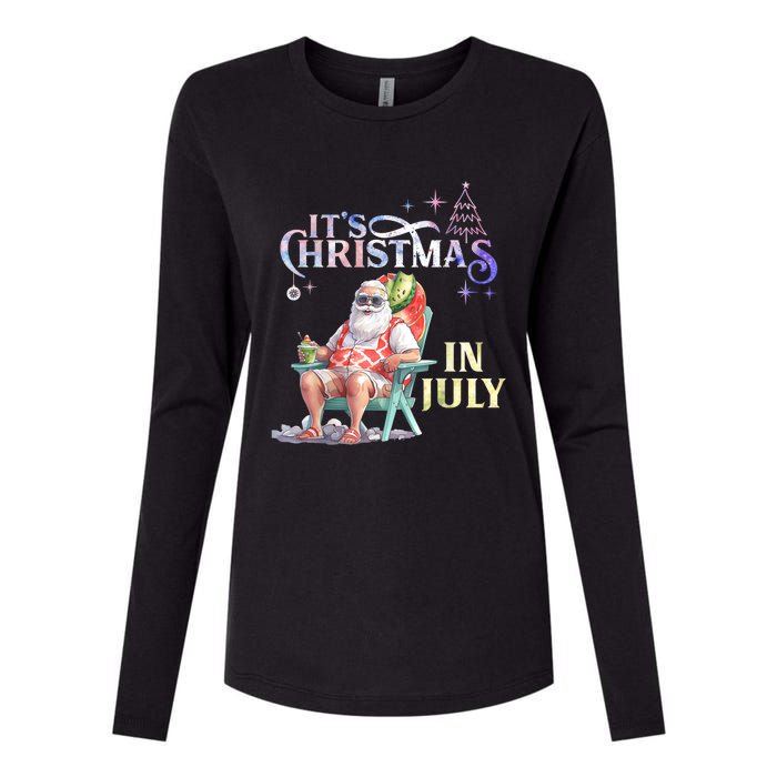 Christmas In July Santa Beach Summer Float Xmas Funny Christmas In July Shirts Womens Cotton Relaxed Long Sleeve T-Shirt