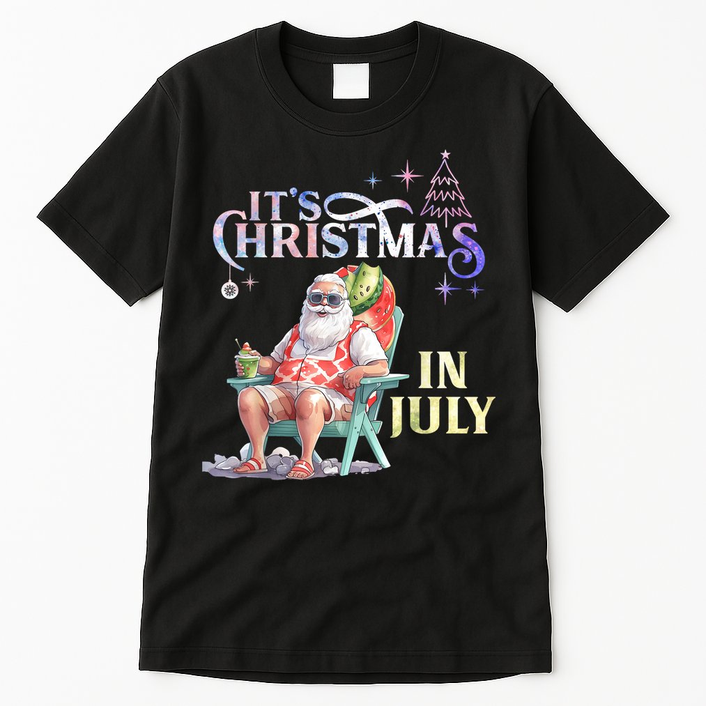 Christmas In July Santa Beach Summer Float Xmas Funny Christmas In July Shirts Tall T-Shirt