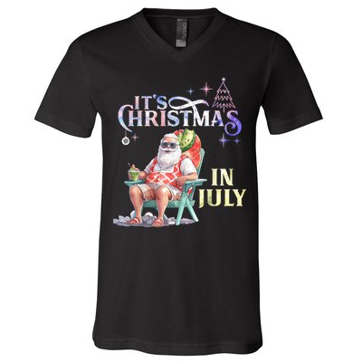 Christmas In July Santa Beach Summer Float Xmas Funny Christmas In July Shirts V-Neck T-Shirt