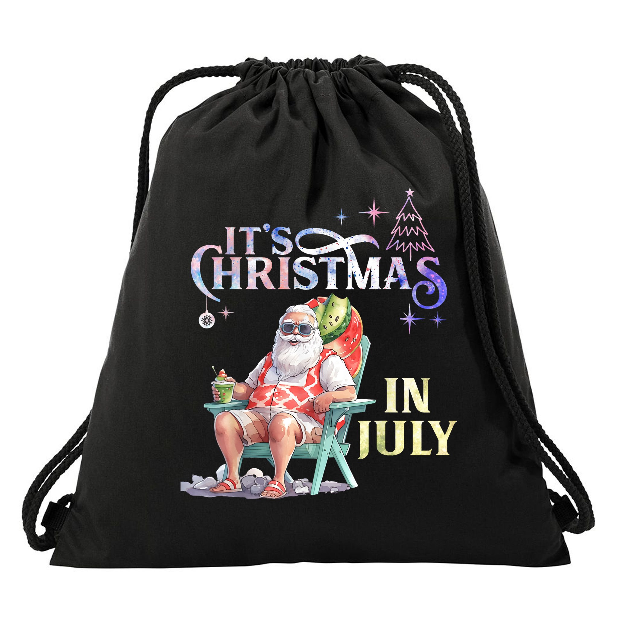Christmas In July Santa Beach Summer Float Xmas Funny Christmas In July Shirts Drawstring Bag