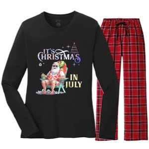 Christmas In July Santa Beach Summer Float Xmas Funny Christmas In July Shirts Women's Long Sleeve Flannel Pajama Set 