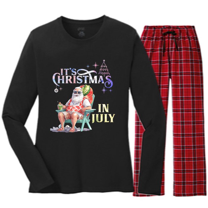 Christmas In July Santa Beach Summer Float Xmas Funny Christmas In July Shirts Women's Long Sleeve Flannel Pajama Set 