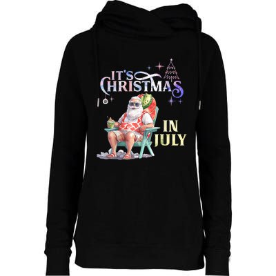 Christmas In July Santa Beach Summer Float Xmas Funny Christmas In July Shirts Womens Funnel Neck Pullover Hood