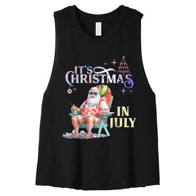 Christmas In July Santa Beach Summer Float Xmas Funny Christmas In July Shirts Women's Racerback Cropped Tank