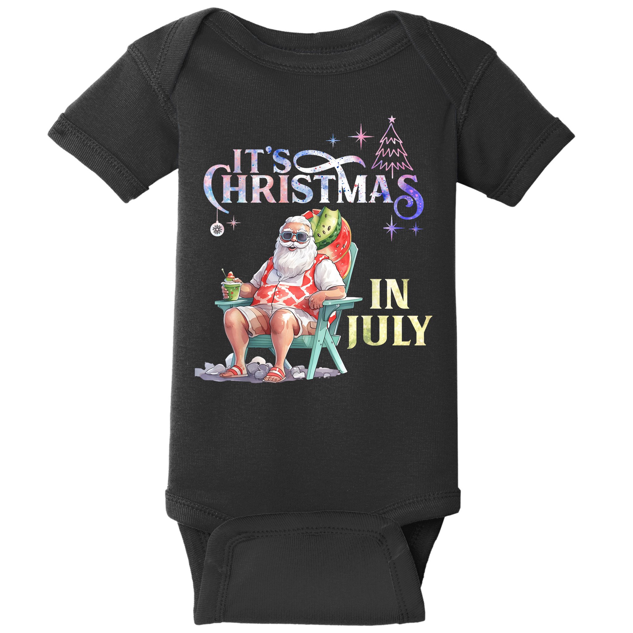 Christmas In July Santa Beach Summer Float Xmas Funny Christmas In July Shirts Baby Bodysuit