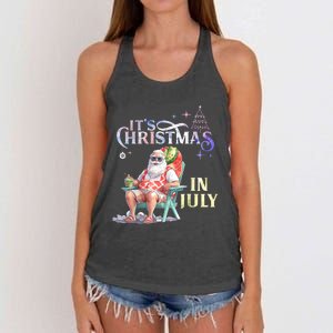 Christmas In July Santa Beach Summer Float Xmas Funny Christmas In July Shirts Women's Knotted Racerback Tank