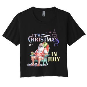 Christmas In July Santa Beach Summer Float Xmas Funny Christmas In July Shirts Women's Crop Top Tee