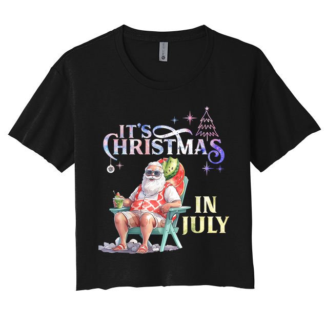 Christmas In July Santa Beach Summer Float Xmas Funny Christmas In July Shirts Crop Top