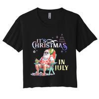 Christmas In July Santa Beach Summer Float Xmas Funny Christmas In July Shirts Women's Crop Top Tee