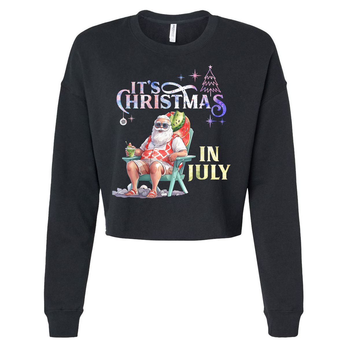 Christmas In July Santa Beach Summer Float Xmas Funny Christmas In July Shirts Cropped Pullover Crew
