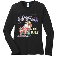 Christmas In July Santa Beach Summer Float Xmas Funny Christmas In July Shirts Ladies Long Sleeve Shirt