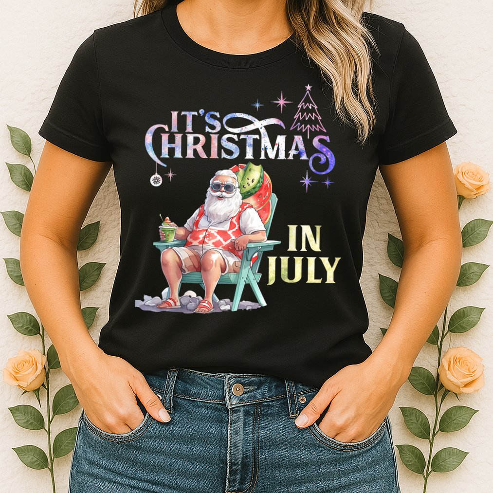 Christmas In July Santa Beach Summer Float Xmas Funny Christmas In July Shirts Womens T-Shirt