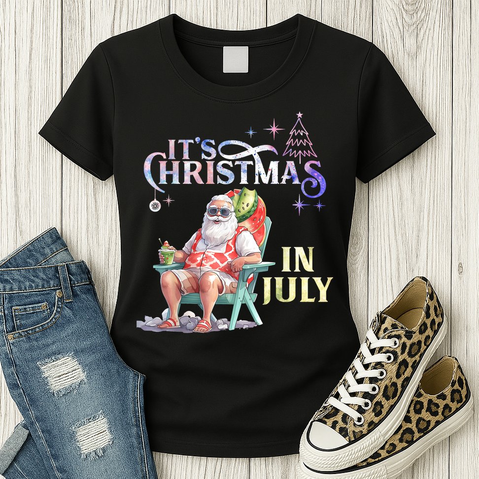 Christmas In July Santa Beach Summer Float Xmas Funny Christmas In July Shirts Womens T-Shirt