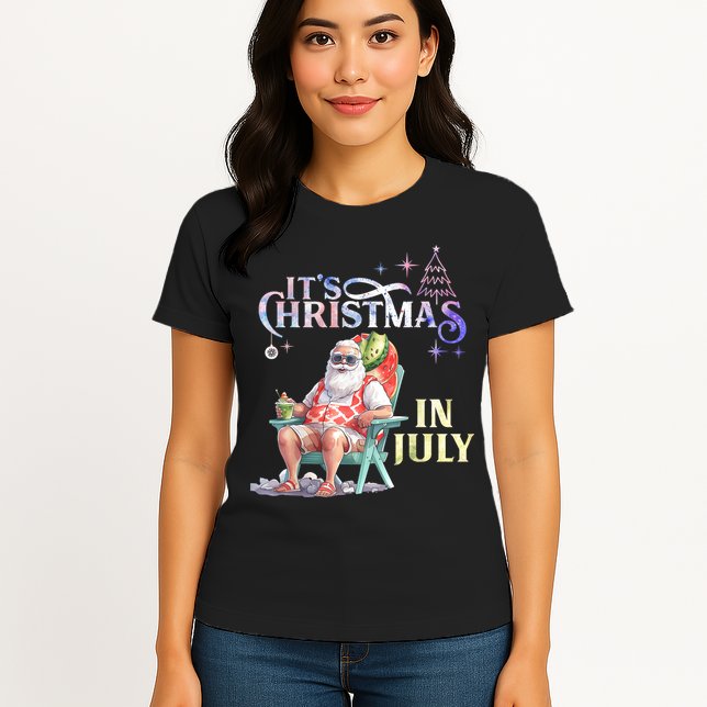 Christmas In July Santa Beach Summer Float Xmas Funny Christmas In July Shirts Womens T-Shirt
