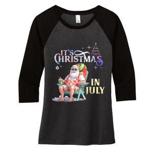 Christmas In July Santa Beach Summer Float Xmas Funny Christmas In July Shirts Women's Tri-Blend 3/4-Sleeve Raglan Shirt