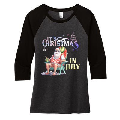 Christmas In July Santa Beach Summer Float Xmas Funny Christmas In July Shirts Women's Tri-Blend 3/4-Sleeve Raglan Shirt