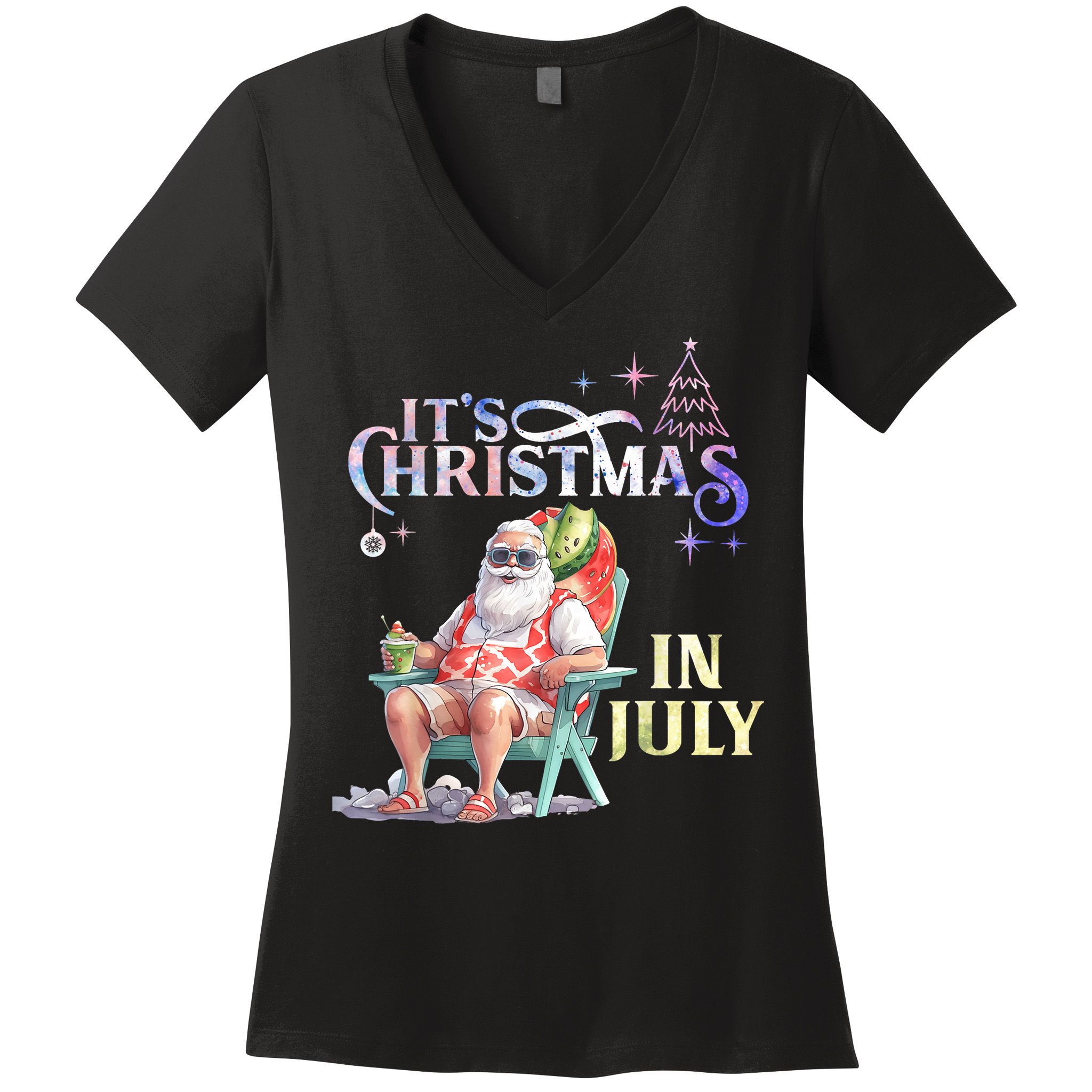 Christmas In July Santa Beach Summer Float Xmas Funny Christmas In July Shirts Women's V-Neck T-Shirt