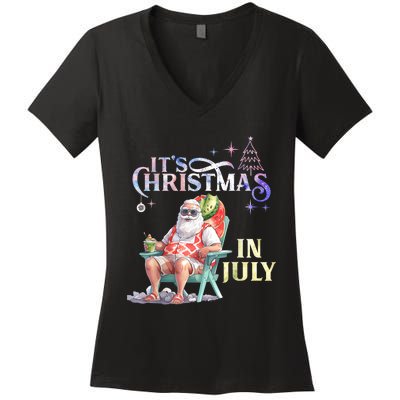 Christmas In July Santa Beach Summer Float Xmas Funny Christmas In July Shirts Women's V-Neck T-Shirt