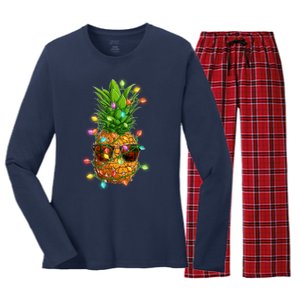 Christmas In July Tropical Vacation Pineapple Women's Long Sleeve Flannel Pajama Set 