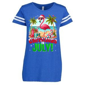 Christmas In July Flamingo Beach Summer Hawaii Enza Ladies Jersey Football T-Shirt