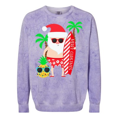 christmas in july party costume clothing santa surfing Colorblast Crewneck Sweatshirt