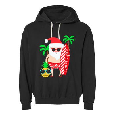 christmas in july party costume clothing santa surfing Garment-Dyed Fleece Hoodie