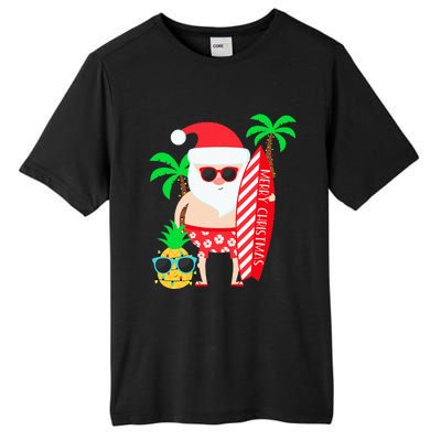 christmas in july party costume clothing santa surfing Tall Fusion ChromaSoft Performance T-Shirt