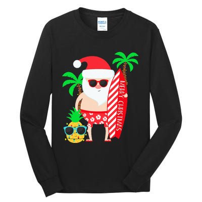 christmas in july party costume clothing santa surfing Tall Long Sleeve T-Shirt