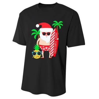 christmas in july party costume clothing santa surfing Performance Sprint T-Shirt