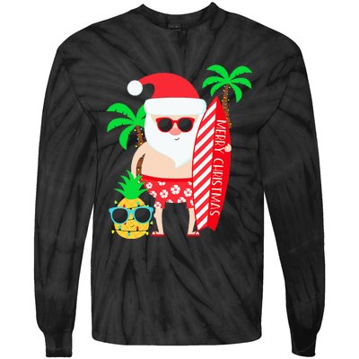 christmas in july party costume clothing santa surfing Tie-Dye Long Sleeve Shirt