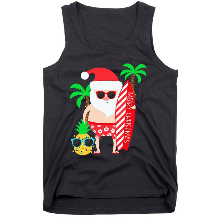 christmas in july party costume clothing santa surfing Tank Top