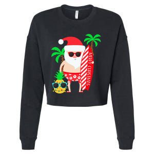 christmas in july party costume clothing santa surfing Cropped Pullover Crew