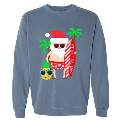 christmas in july party costume clothing santa surfing Garment-Dyed Sweatshirt