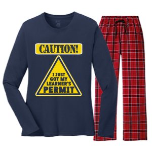 Caution I Just Got My LearnerS Permit Women's Long Sleeve Flannel Pajama Set 