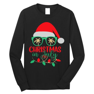 Christmas In July Santa Hat Sunglasses Summer Celebration Long Sleeve Shirt