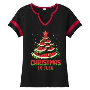 Christmas In July Watermelon Tree Summer Ladies Halftime Notch Neck Tee