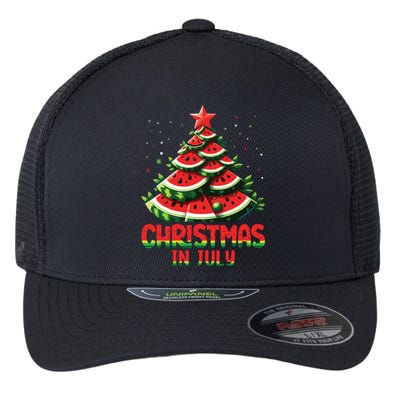 Christmas In July Watermelon Tree Summer Flexfit Unipanel Trucker Cap