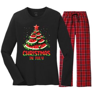 Christmas In July Watermelon Tree Summer Women's Long Sleeve Flannel Pajama Set 