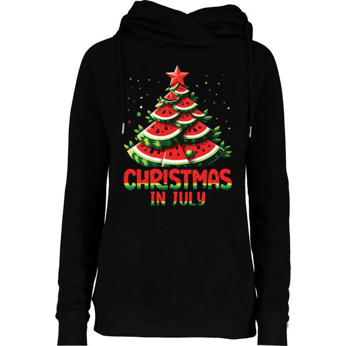 Christmas In July Watermelon Tree Summer Womens Funnel Neck Pullover Hood