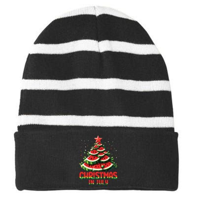 Christmas In July Watermelon Tree Summer Striped Beanie with Solid Band