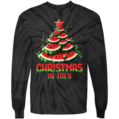 Christmas In July Watermelon Tree Summer Tie-Dye Long Sleeve Shirt