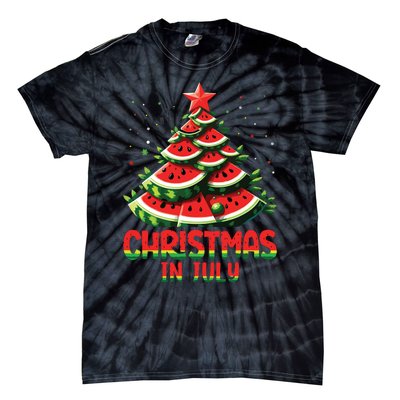 Christmas In July Watermelon Tree Summer Tie-Dye T-Shirt