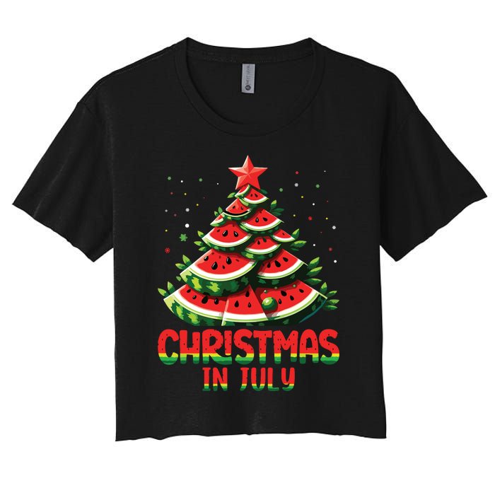 Christmas In July Watermelon Tree Summer Women's Crop Top Tee