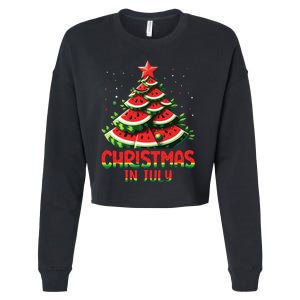 Christmas In July Watermelon Tree Summer Cropped Pullover Crew