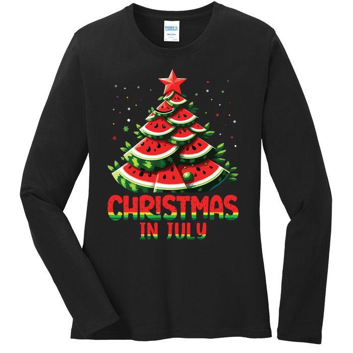 Christmas In July Watermelon Tree Summer Ladies Long Sleeve Shirt