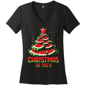 Christmas In July Watermelon Tree Summer Women's V-Neck T-Shirt